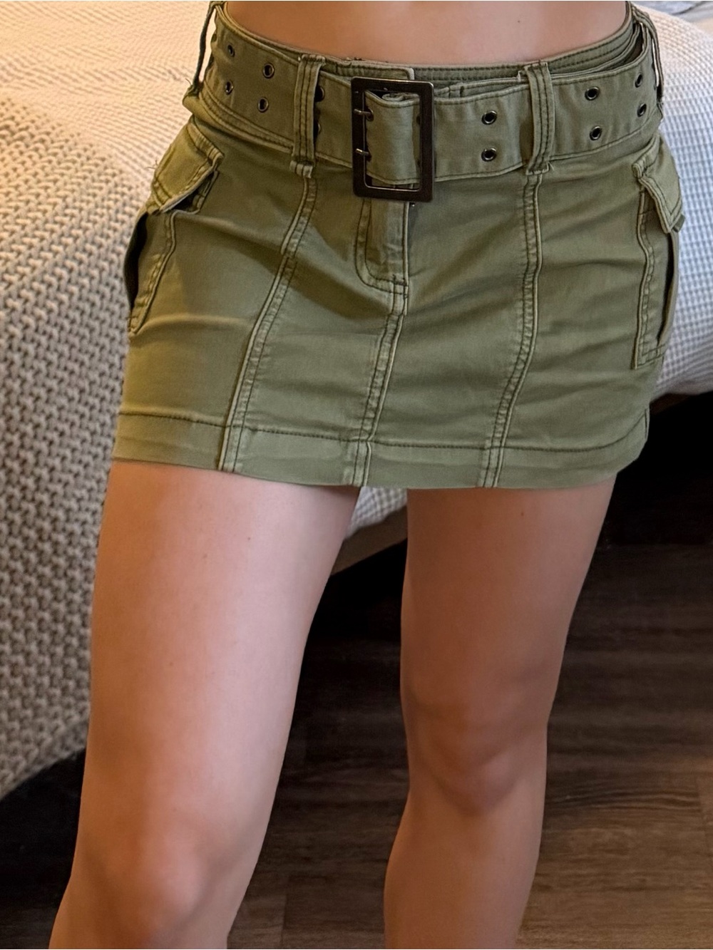 Urban Outfitters Olive Green Mini Cargo Skirt with Belt